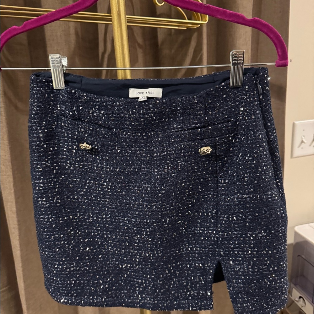 Love Tree Sparkling Navy Skirt